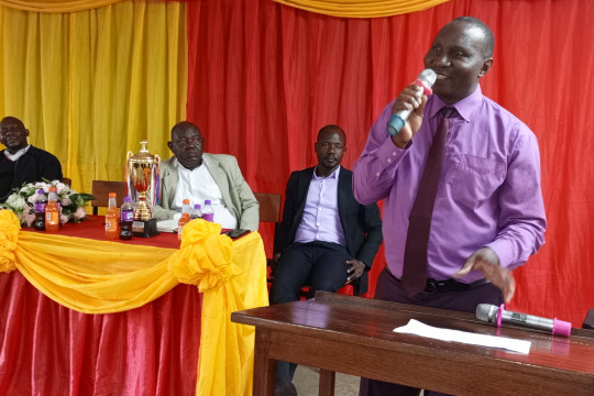 The Principal welcoming the Football and Netball Champions